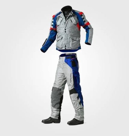 Traje de motociclista BMW Pro 3 Motorrad Rallye gris y azul (chaqueta y pantalón) / Traje de turismo de malla / Traje de aventura transpirable para mo